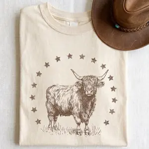 Highland Cow T-shirt- Off White, Graphic Tees