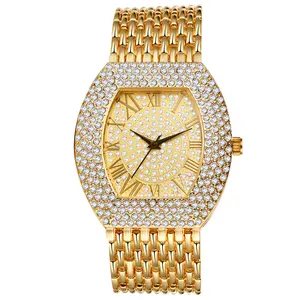 OIDEA Luxury Rhinestones Diamond Watch: Fashion Square Roman Dial Analog Quartz Watch Unisex Cuban Link Watch Wrist Watch for Men Women