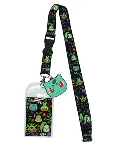 Pokémon Lanyard Grass Type Character Floral Design Clear ID Badge Holder Breakaway Keychain