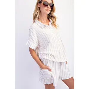 Short Sleeve Stripe Linen Shirt