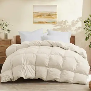 King Size Down Comforter - All Season Soft Goose Down & Feather Fiber Fill, Luxury Hotel Cream Duvet Insert with Corner Tabs (104" X 88")