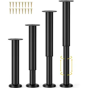 4 Pcs Adjustable Bed Center Support Legs 10-17 inch for Bed Frame/Bed Center Slat, Metal Adjustable Furniture Legs for Bed/Cabinet/Sofa/Dresser/Couch/Table,Heavy Duty Bed Replacement Legs
