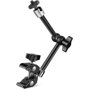 9.8" Adjustable Magic Arm w Clamp, Articulating Magic Arm Camera Clamp Mount w 1/4" Thread, Overhead Phone Flexible Desk Camera Mount & Clamps for Tripod  LED Light Webcam Microphone