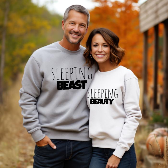 Couple Shirt Sleeping Beauty Beast Gift Set, Fun, Comfy Matching Outfits , Couple Sweatshirts, Matching Couple Hoodies