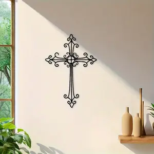 1 Decorative Metal Cross Wall Hanging, Black Decorative Signage and Emblem, Perfect for Living Room, Bedroom, Bathroom, Indoor/Outdoor Home Decor, Religious Easter Decor, Faith Gift, Metal Home Decor with Hollowed Design, Cross Decorations