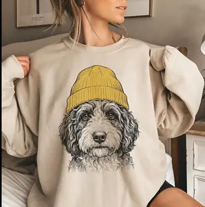 Bernedoodle in Beanie Sweatshirt -Cozy Retro 90s Animal Pullover, Bernedoodle Sweatshirt, Pet owner Gift, Birthday Gift