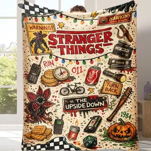 Countdown Sale! Stranger Things Season 5 and Collage Flannel Blanket,Soft Warm Cozy, Iconic Characters and Demogorgon Art, Suitable for use in offices, sofas  and travel settings etc Suitable as a gift for fans, friends, children and parents