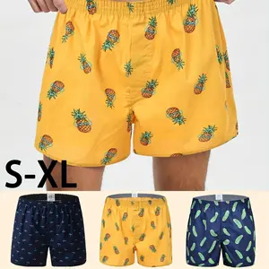 Mens Boxer Shorts Funny Boxers Sleep Short Plaid Cotton Loose Woven Boxers for Men