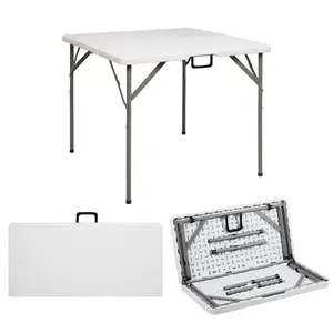 summervibes 34" Fold in Half Square Table, Bi-Folding Commercial Table, Portable Plastic Dining Card Table for Kitchen or Outdoor Party Wedding Event, White