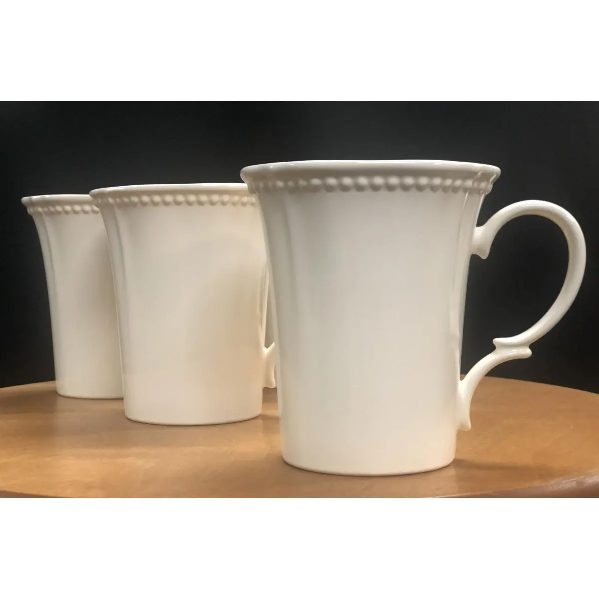 Stylish Ironstone Pinpoint White Mug Set - 4 Mugs, 14oz, Microwave Safe, Four Mugs