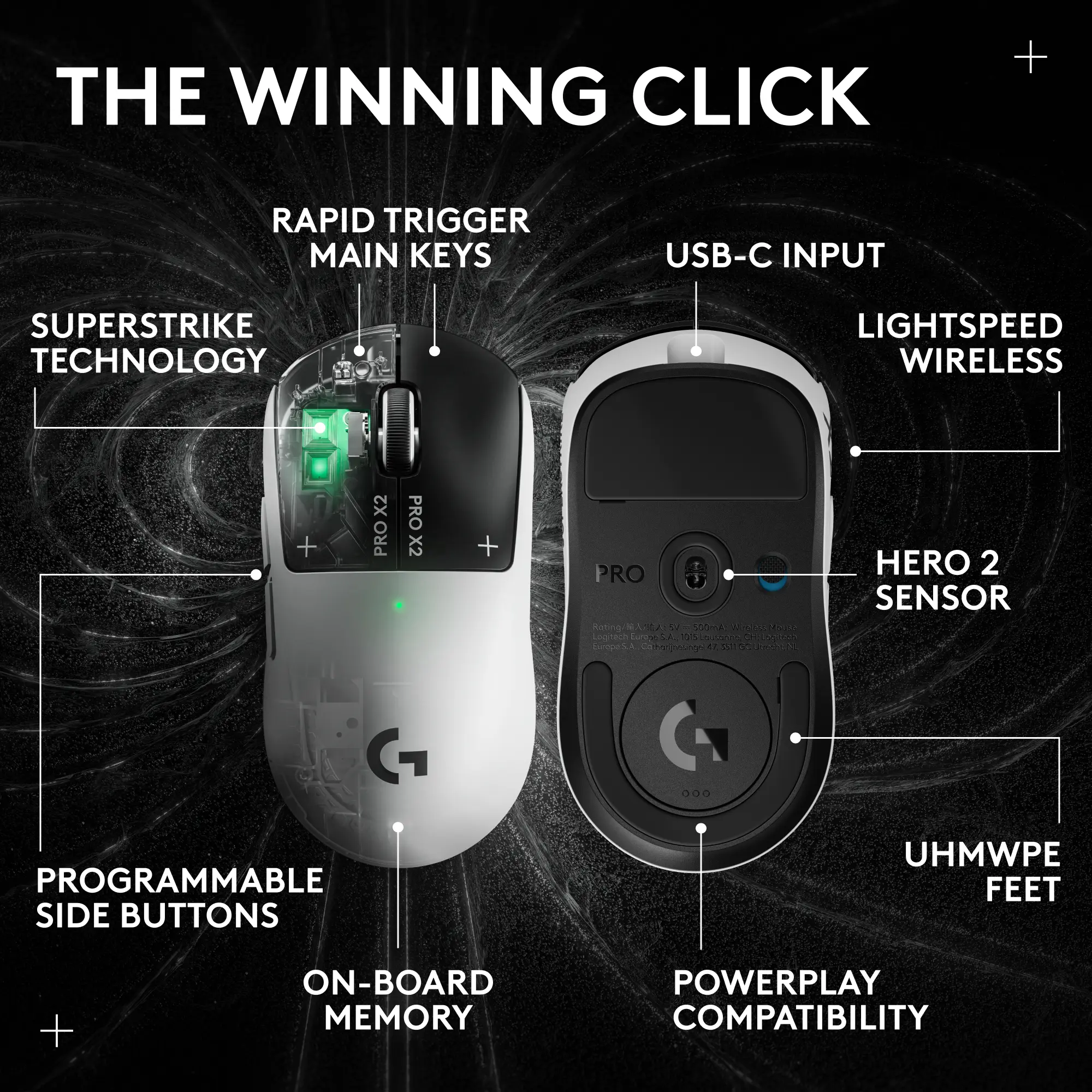 Logitech PRO X2 SUPERSTRIKE LIGHTSPEED Cable-Free Haptic Clicky