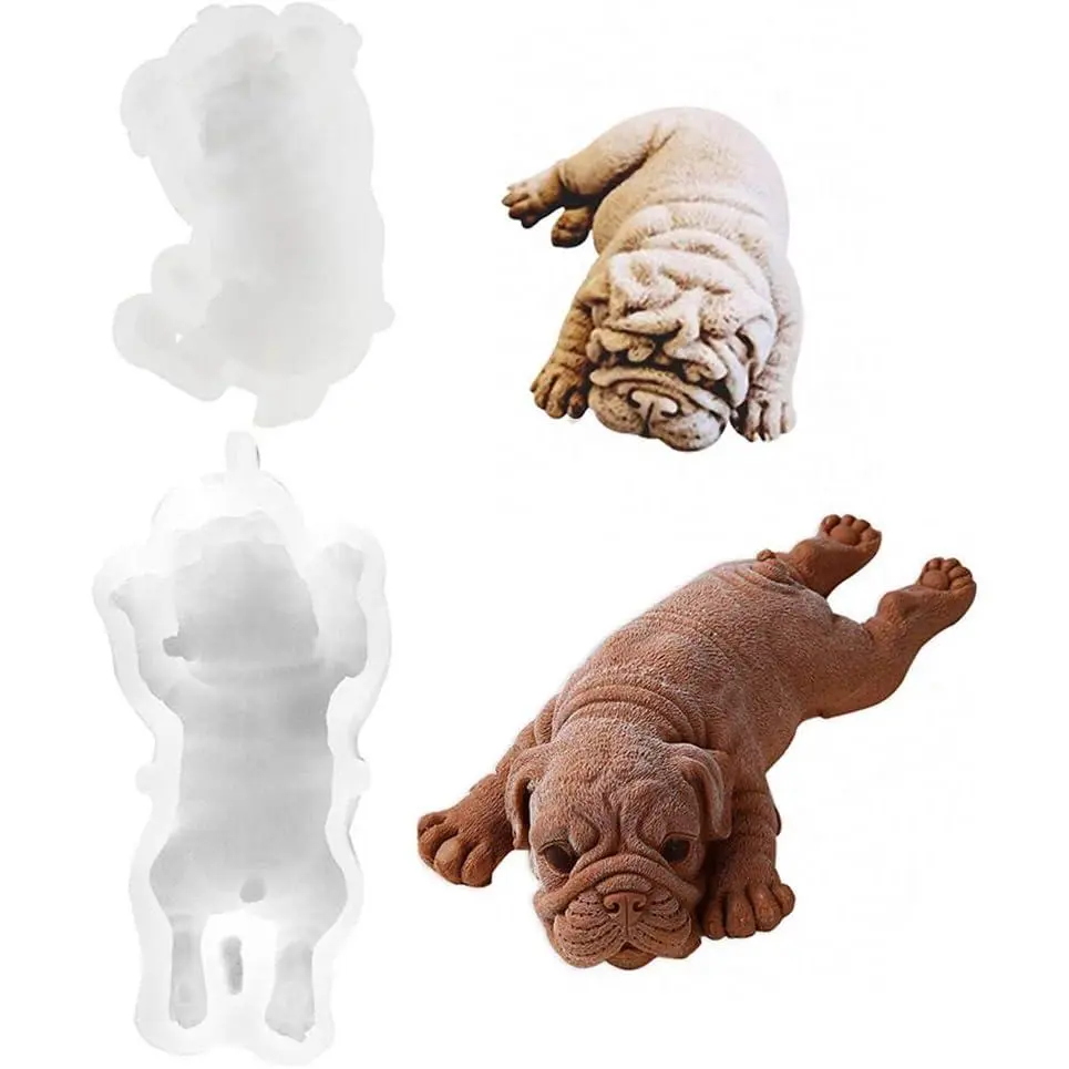 2 Pack 3D Shar Pei Dog Silicone Molds for Baking Mousse Cake Pug Puppy Birthday Chocolate Jello Fondant Mould Pudding Ice Cream Soap Lotion Bars Making Supplies