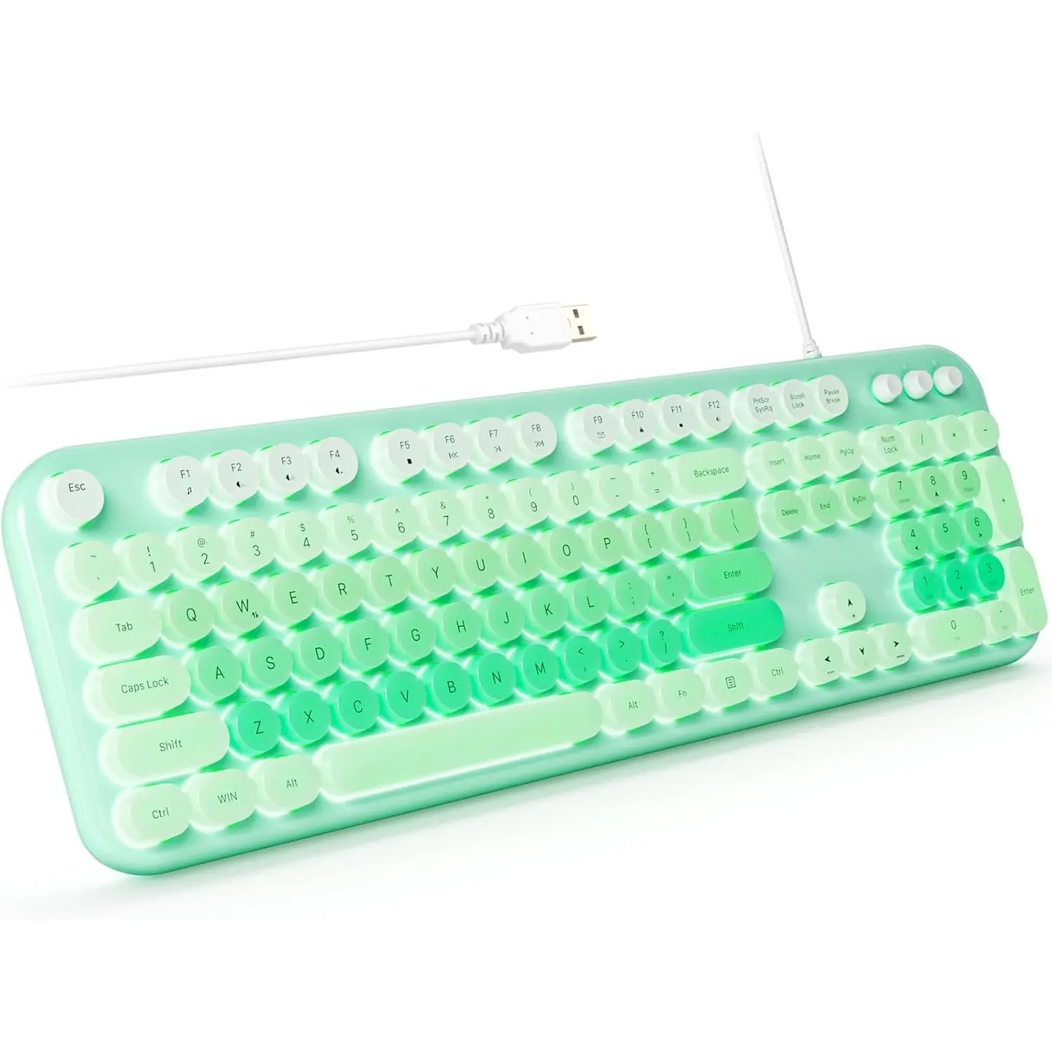 h-11  Backlit Keyboard Wired, Retro Typewriter Keyboard with Illuminated LED, Cute Full Size Computer Keyboards Plug and Play for PC Laptop Desktop - Light Green