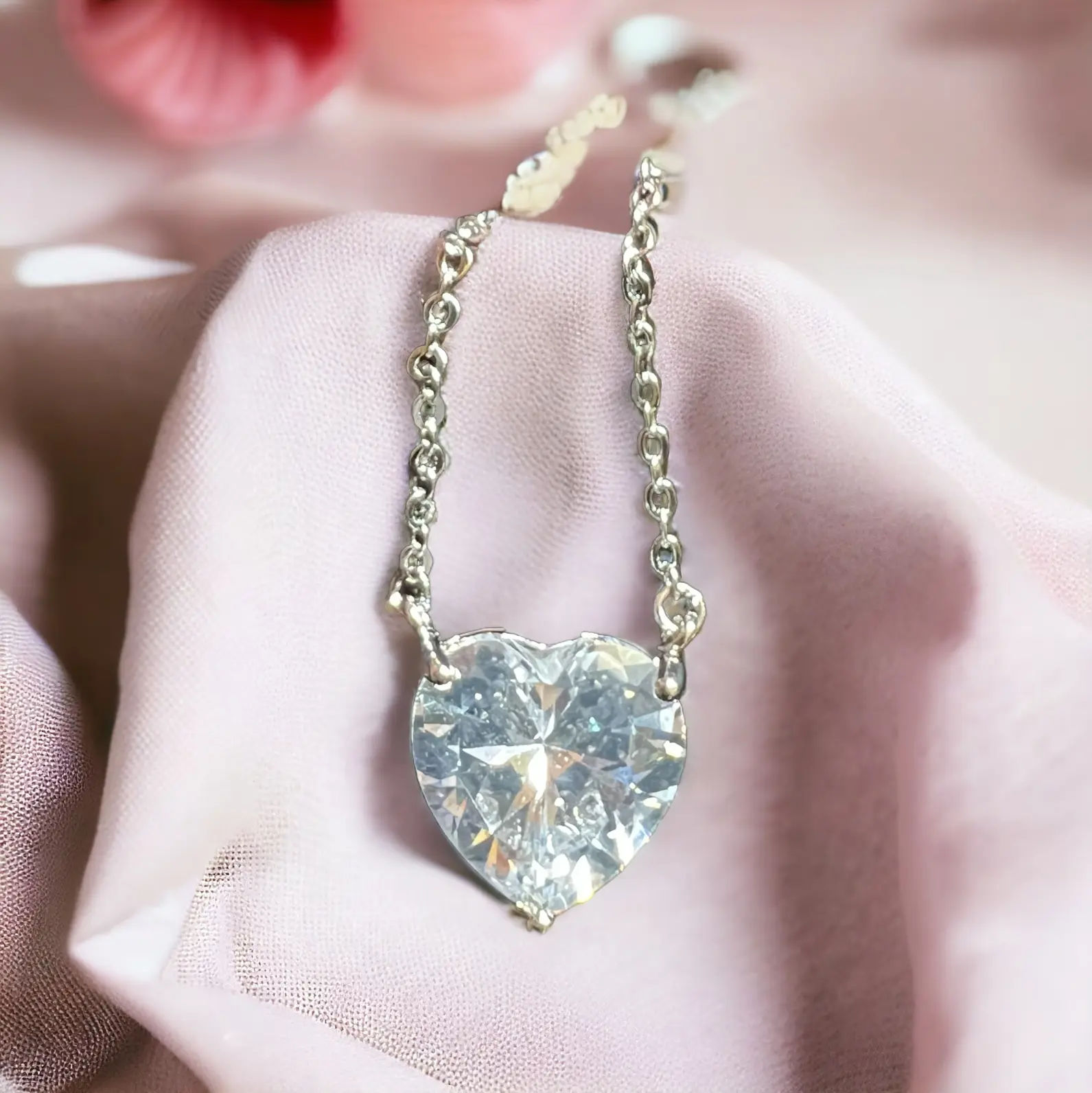 Radiate Love: Sparkling Cubic Zirconia Heart Pendant Necklace