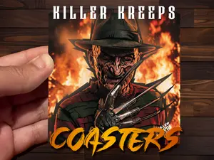 Killer Kreeps Horror Movie Drinkware Coasters - Featuring Freddy, Jason, Michael, and Pennywise