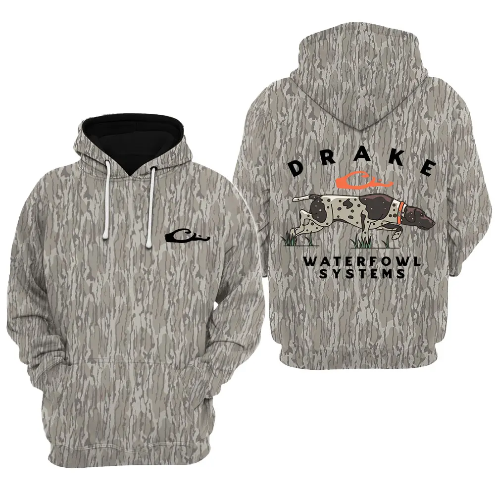 Drake Waterfowl Retro Pointer Camo Circle Mallard Camo Hoodie 2, Classic Waterfowl Camo Hoodie, Men's Hunting Camo Hoodie, Mosy Oakk Bottomland , Vintage 3D , Gift Idea, Gift for Dad or Husband,Perfect For Outdoor Enthusiasts
