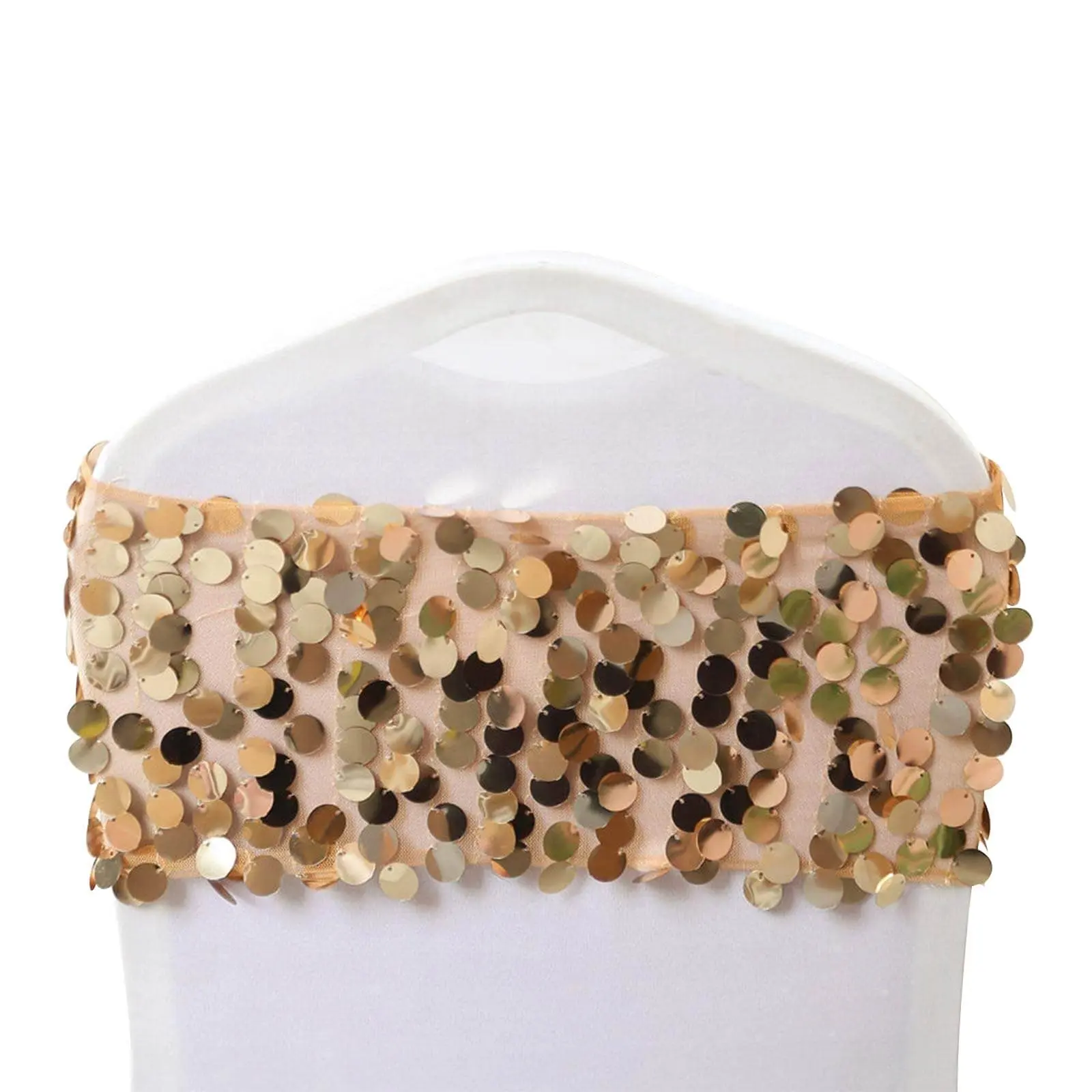 5 Pack Big Payette Sequin 13"x10" Chair Sash Bands Gold - Stylish Glittering Decor for Weddings & Gatherings