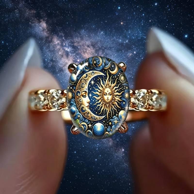 Copper Plain Sun & Moon Celestial Enamel Gold Fashion Ring - Jewelry Ring, Mystical Cosmic Design, Perfect for Anniversary, Everyday Wear, Romantic Gift for Girlfriends, Fashion Rings
