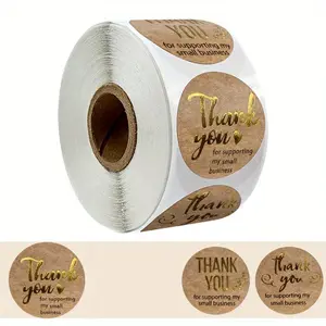 500pcs/roll Golden Foil Thank You Stickers, Round Glossy Finish Paper Seals for Small Business, Single Use Adhesive Labels for Packaging and Baking Products