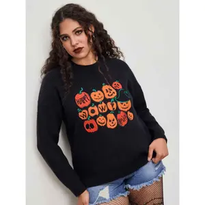 Cider [size 2-24] Knit Round Neckline Pumpkin Graphic Oversized Long Sleeve Top Curve & Plus