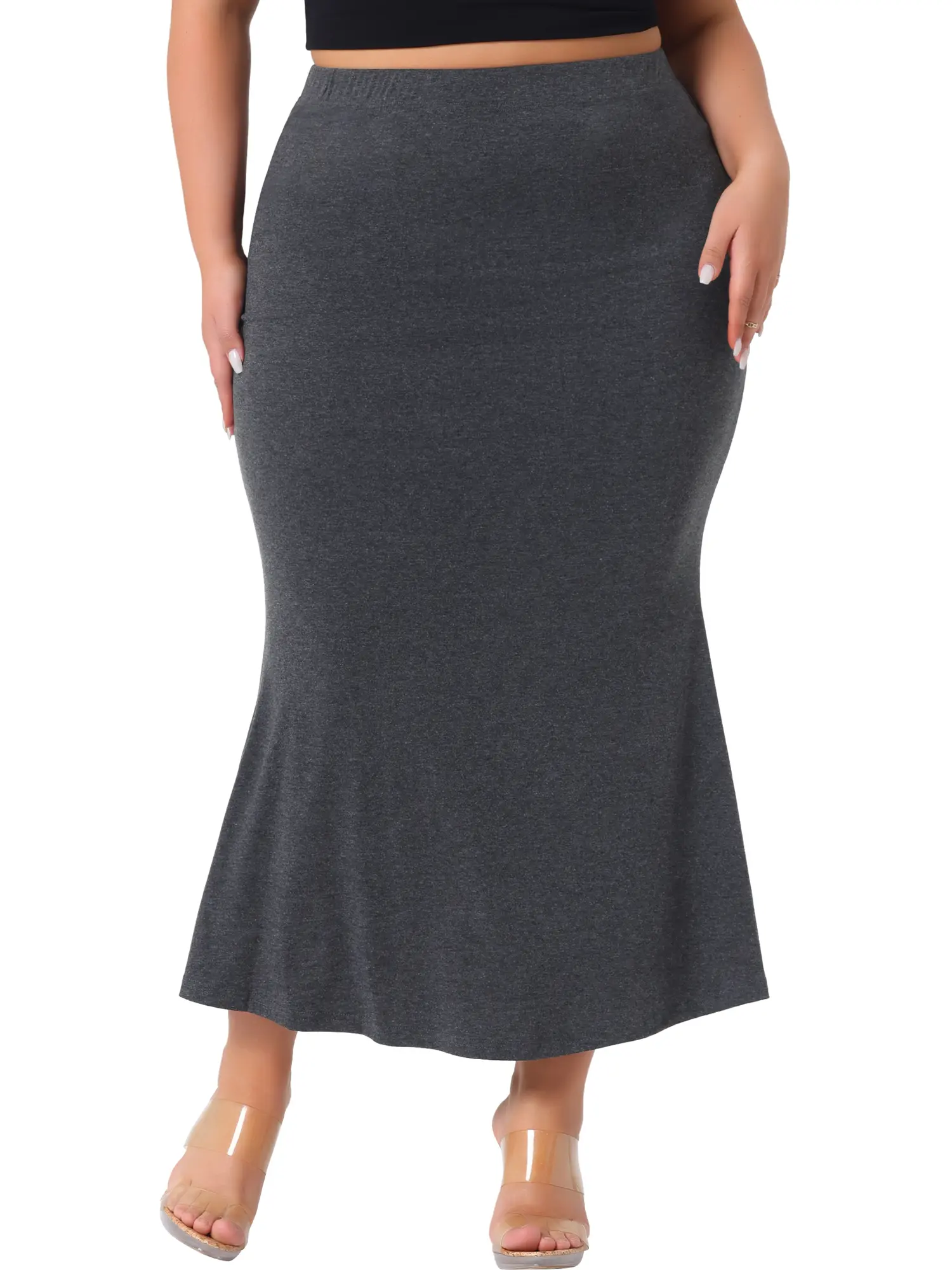Agnes Orinda Plus Size Skirt Women's Pack Mermaid High Waist Knit Bodycon Long Skirts