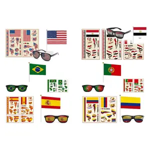 Soccer Fan Kit 3PCS Set Flag Glasses & 5 Tattoo Sheets
