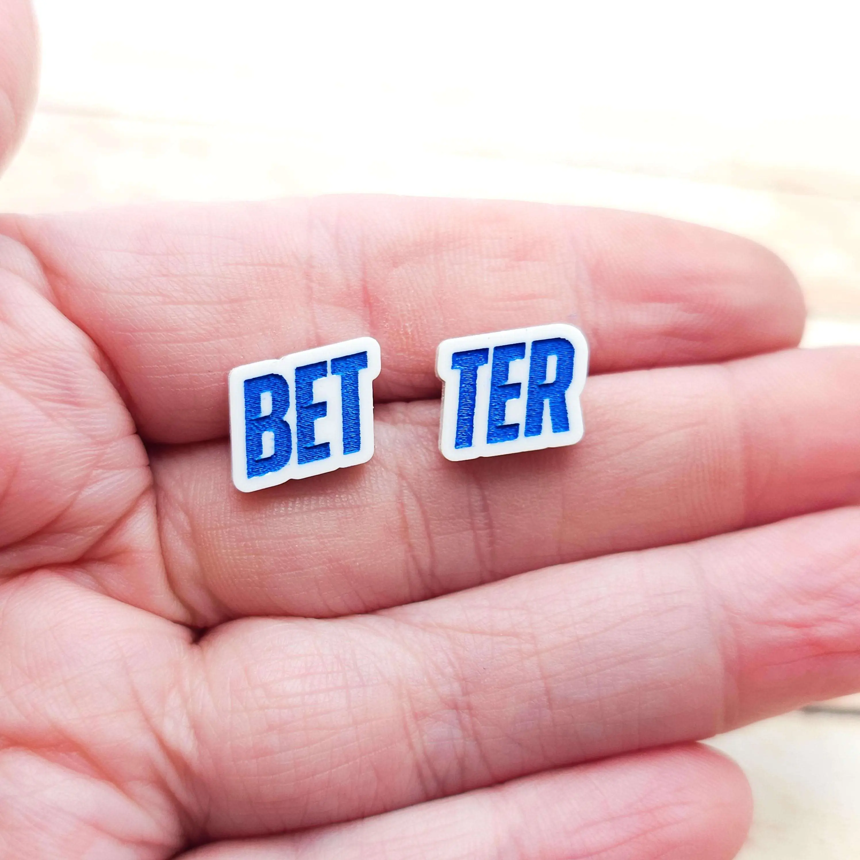 Heated Rivalry Minimalist Stud Earrings Set, 0.5in x 0.5in White Acrylic with Crisp Blue Engraved Text, Secure Backs, Fashionable Jewelry Accessories for Hockey Romance Fans