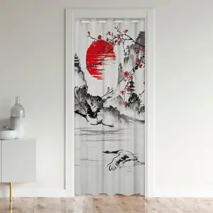 Japanese Style 30%-50% Blackout Door Curtain,34"x80" Japanese Ukiyoe Door Curtain,Sakura Flower Traditional Retro Theme Red White Window Treatments