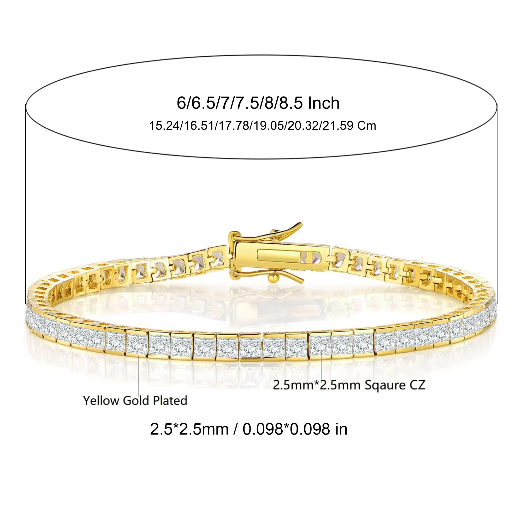 inscess Cut 2.5 * 2.5mm Thin Cubic Zirconia Square Tennis Bracelet for Women  ATS60377