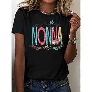 Women's 100% Cotton Nonna Letter Graphic T-Shirt - Short Sleeve Crew Neck Fitted Korean Style Casual Alphabet Women's T-Shirts, Ideal for Parties, Gifting, Shortsleeve