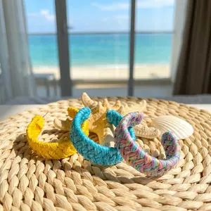 Hand-Braided Raffia Hoop Earrings - Vibrant Boho Costume Jewelry for Summer Beach Wear