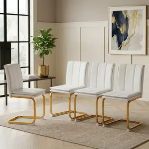 Modern PU Leather Dining Chairs Set of 4, Arched Metal Legs, 5 Color Options, Comfortable Upholstered Kitchen & Accent Chairs for Living Room, Bedroom, Office & Restaurant