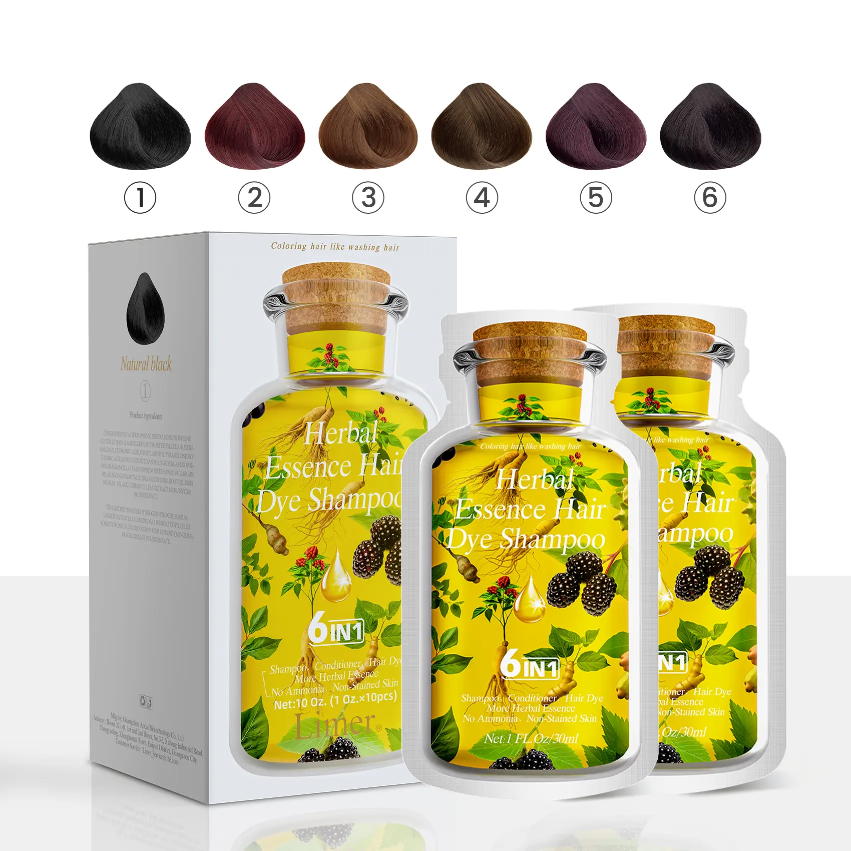 Limer Multicolor Hair Dye Shampoo,6 in 1 Instant Tintes de Cabello ...