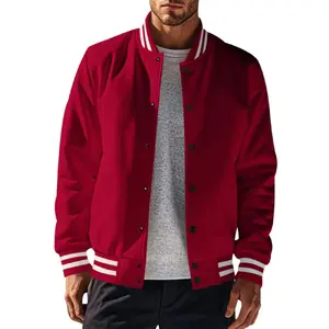 Men's Fleece-Lined Baseball Jacket |   Vintage Bomber Style with Stand Collar, Long Sleeve (Winter Windproof, Relaxed Fit for Streetwear & Casual Outfits)