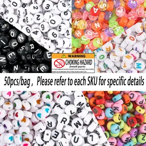 Random Color Letter & Number & Heart Beads, 50pcs/set DIY Jewelry Making Supplies for Bracelet & Necklace, Plastic Beads for Keychain & Phone Chain, Acrylic Bead Mix, Bead Assortment