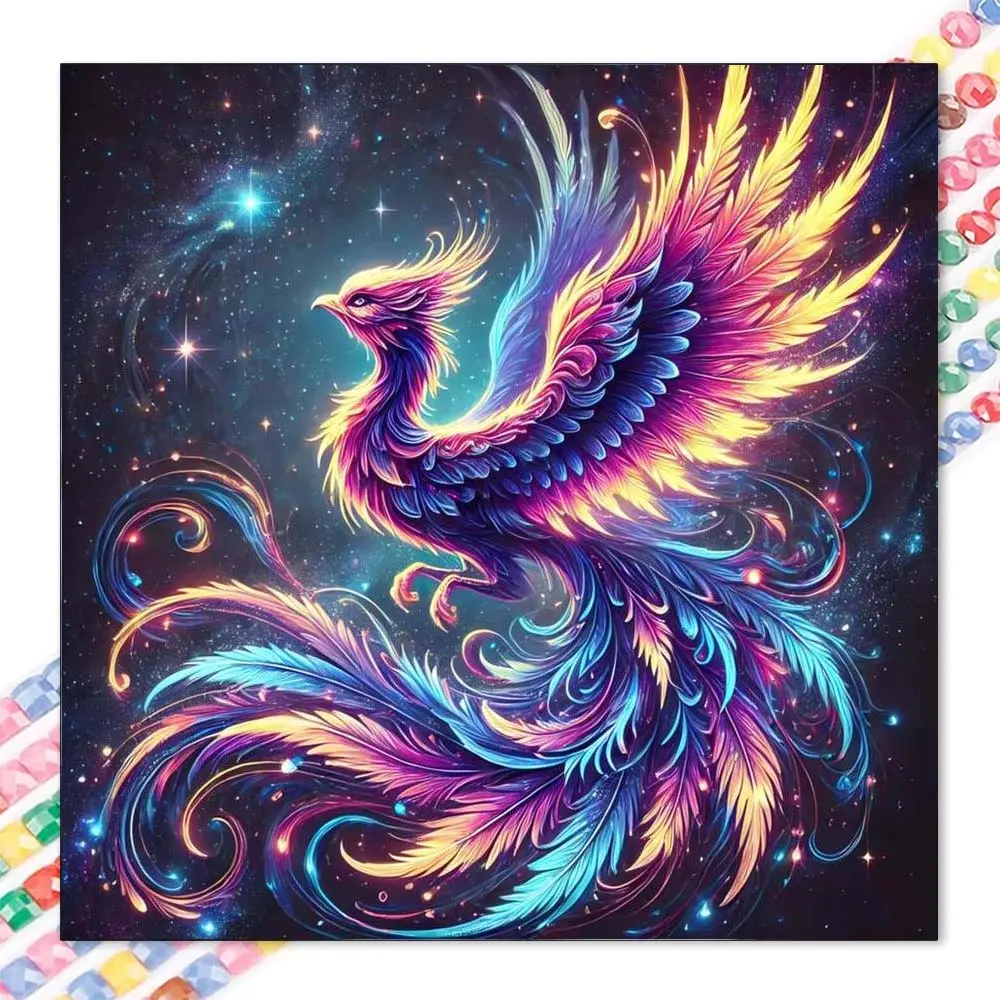 1 set of DIY diamond painting kit, 5D diamond art kit, DIY decoration of phoenix, colorful feathers, starry sky mosaic, diamond art, DIY art home decor, suitable for Christmas, Wall Art Painting