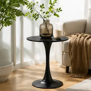 Black Round Dining Table 24 Inch Modern MDF Wood Metal Tulip Base Pedestal Table for Small Spaces Living Room Kitchen Home Office Coffee Table, Black Color Options, Wood+Metal+Waterproof Fabric Material, Product Dimensions: 24.00 W x 24.00 D x