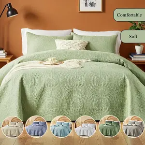 3pcs Quilt Set Bedspreads Queen/King Size - Soft & Refreshing Quilt Lightweight Microfiber Bedspread(1 Quilt,  2 Pillow Cases) - Modern Style Coin Pattern Coverlet For All Seasons - Family Gift Set