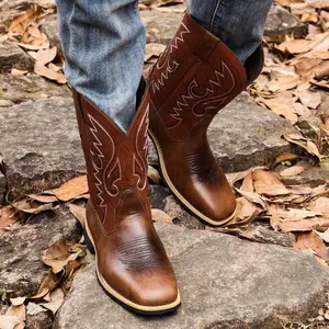 Men's Western Cowboy Boots Square Steel/Soft Work Boots Men's Safety Leather Work Boots (& Outdoor)(& Outdoor)Gift