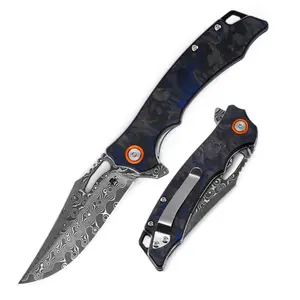 Klaken Wraith J385 Damascus Blade Carbon Fiber Handle Outdoor Camping Pocket EDC Tool Knives for Versatile Use
