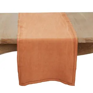 Saro Lifestyle Stonewashed Overlock Edge Table Runner, 16"x72", Terracotta