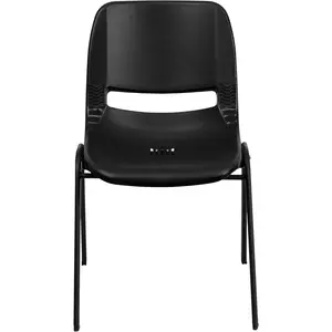 440 lb. Capacity Kid's Black Ergonomic Shell Stack Chair with Black Frame 12" Seat Height, Set of 1