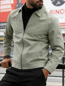 Men's collar casual jacket, Coats, 100% polyester fiber, zipper closure design, versatile for spring and autumn, machine washable, easy to maintain, suitable for daily outings, sports and leisure