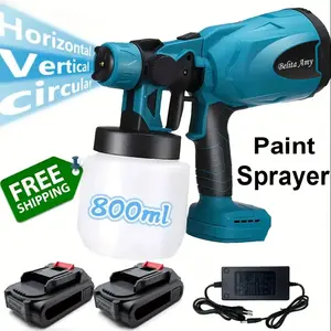 800ml Cordless Paint Sprayer 21V Electric Spray Gun 800W with 2pcs Battery 360° Rotating Nozzle Upgraded Anti-Backflow Design for Furniture Renovation Wall Painting Fence Spray Paint