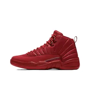 Gym Red High-Top Retro Basketball Shoes with Suede and Textured Leather Upper, Monochromatic Midsole