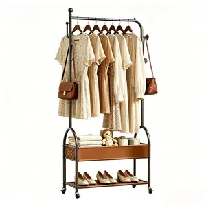 Multi-Functional Clothes Hanger-Heavy-Duty Rolling Garment Rack with Storage Shelves Sturdy Freestanding Clothes Rack with Shoe Shelf & Hooks for Small Apartments Home Organizers Clothes Hangers All-in-One Storage wardrobe for Bedroom & Entryway