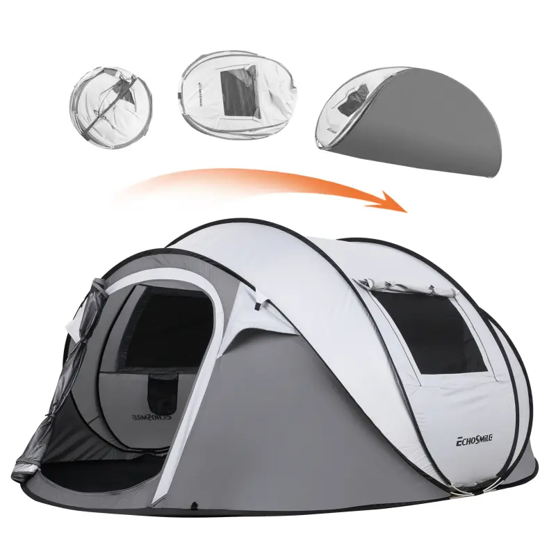 4-6 Person Instant Pop-Up Boat Tent - 10-Second Setup, Steel-Reinforced Poles & Ventilated Design for Family Camping, Beach (White/Gray) outdoor canopy
