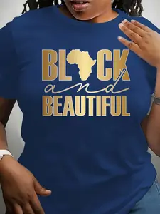 【Plus Size】 Letter Print Round Neck Tee, Fashion Casual Crew Neck Short Sleeve T-Shirt for Daily Outdoor Wear, Women Plus Clothing for All Seasons