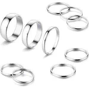 Cassieca 8-10 Count Knuckle Rings Set Stainless Steel Ring Simple Smooth Finger Stackable Rings Set for Women Plain Band Rings Daily
