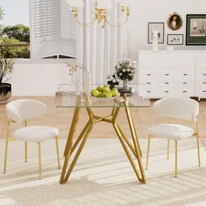[SOIYELIFE] 35.4-inch square tempered glass dining table, suitable for 2-4 people, space-saving small kitchen dining table, equipped with sturdy metal table legs,suitable for dining room, living room,Gold  Fine furniture